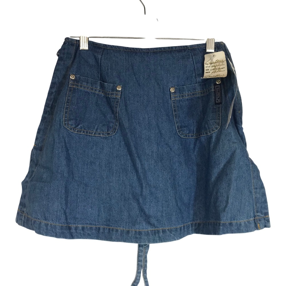 Vintage True Blue Denim Skirt Tie Waist Pockets Mini A-Line Women Size 3/4